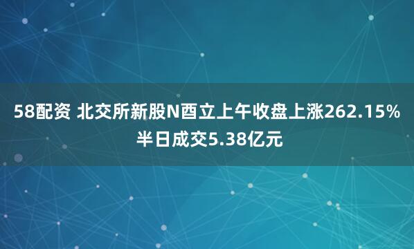 58配资 北交所新股N酉立上午收盘上涨262.15% 半日成交5.38亿元